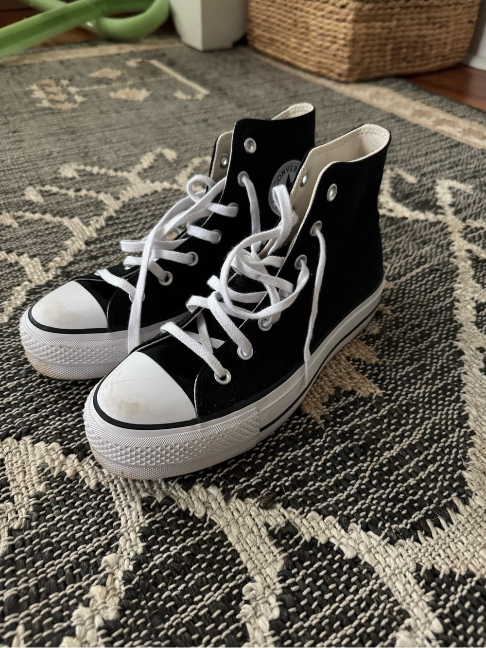 Converse Black High-Top Canvas Platform Sneakers with White Accents